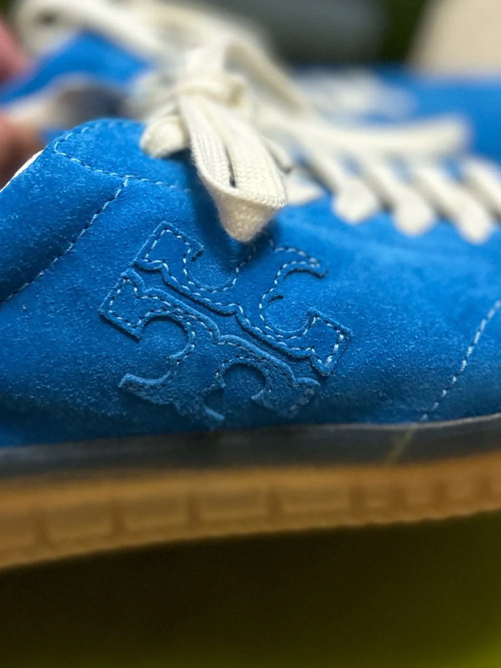 TORY BURCH phoenix suede sneakers in bright blue.